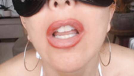 Masked British cougar Kelly gags while giving sloppy blowjob