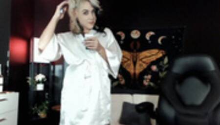 white silk robe and lingerie Newport 100 nude masturbation