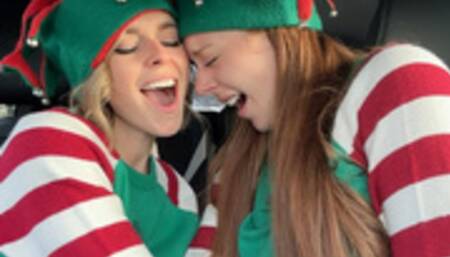 Nadia Foxx & Serenity Cox as Horny Elves cumming in drive thru with remote controlled vibrators / 4K