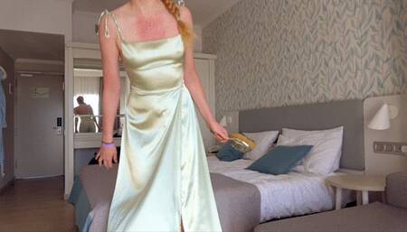 Brushing My Hair in Satin Gown