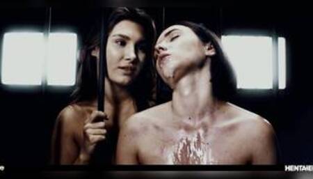 Ellie Luna and Eve Sweet inside a prison in Hentaied lesbian bondage and dildo scenes