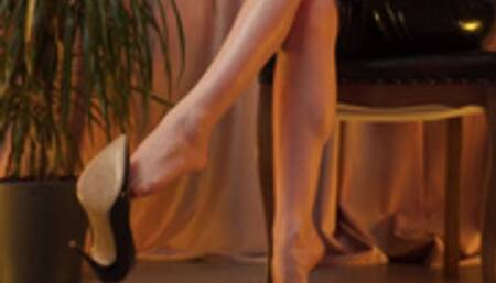 Latex and dangling heels on callous feet (4K)