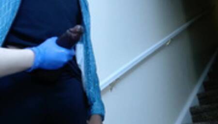 BBC Clothed Male Glove Handjob Cumshot
