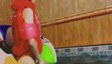 Alla hot fucks a big inflatable ring in the pool and gets an orgasm and wears an inflatable vest and bandages!!!