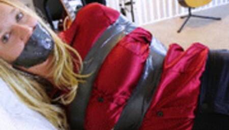 Jenni California tied up with tape and gagged for a real escape challenge, just for fun