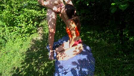 Good fuck on nature in rays of sun