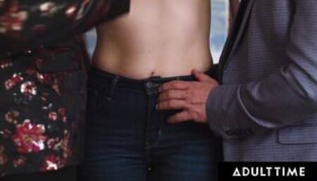 ADULT TIME - Bisexual Boss Gives Naughty Assistant A Facial With Her BF's Help! MMF THREESOME!