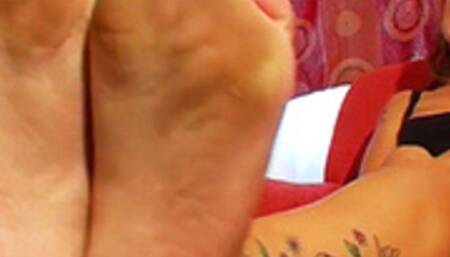 Clean all the cheese and filth off my feet and then drink the filthy water - Mistress Amber Leigh & Osel - MP4 Clip