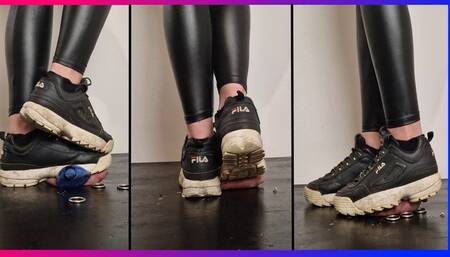 Very Painful Fila Disruptor and socks Cock Crush with full weight - Painsisters