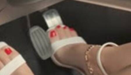 Wife drives in Sexy Platform Sandals X