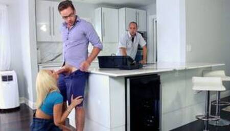 Teen sucking dick in front of worker and guy gave hot teen his hard tool