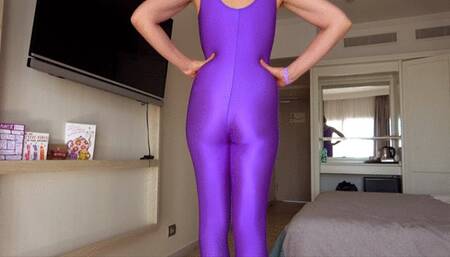 Hogtied in Purple Spandex Catsuit 4K
