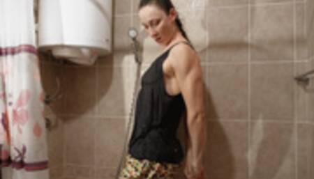 Muscular and wet in the shower