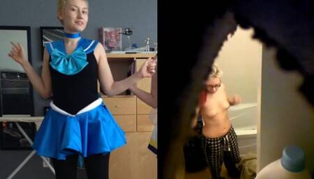 Cosplay slut spied on changing