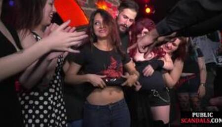 BDSM public babe fucked and covered with cum 4 voyeurs