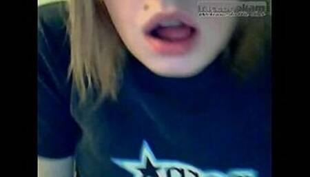 Blonde emo licking dildo