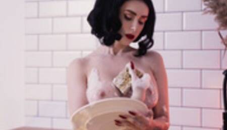 Washing dishes without clothes (1080p)