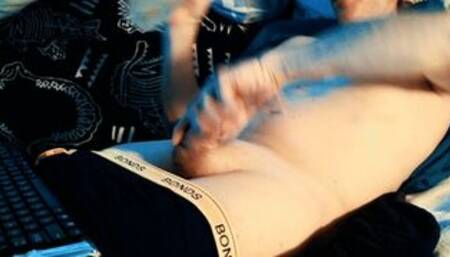 7min clip of ending of amateur edging masturbation until intense climax Uncut curved cock