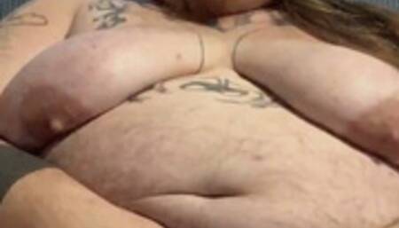 BBW FTM jerks off their huge clit, lil' dick