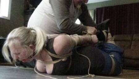 Blondie MILF Rope Slut Vivica Lase Bondage Hogtied in the Kitchen SDmp4