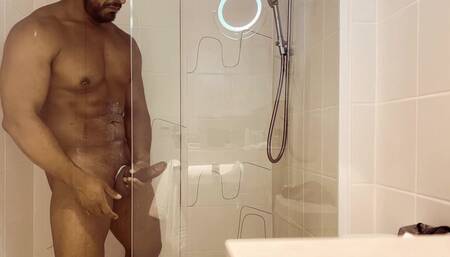 Jerking my fat cock in the shower