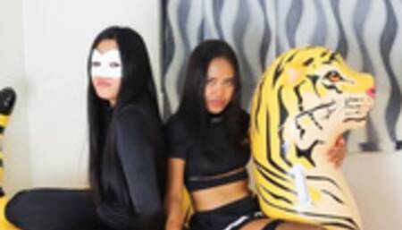 Sexy Cat Burglar Kate And Sexy Police officer Stella Ride Your Inflatable