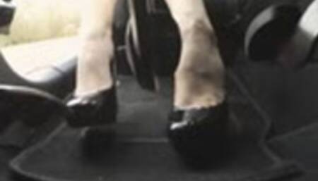 PA drives her Corsa in Platform Heels - Pedal View