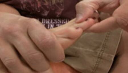 He lick his cum of horny miilf feet after fuck