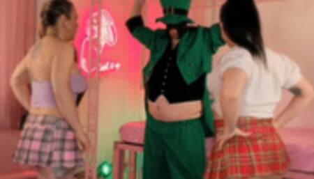 School Girls Ballbust a Leprechaun for his gold Ft Goddess Sativa