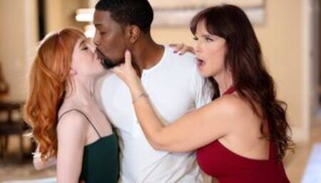 Black man fucks teen and MILF together