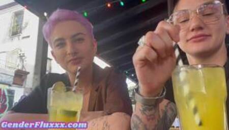 Tattooed amateur lesbian queer licks GFs pussy at home