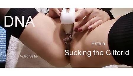 Our hot model Estela loves to suck her clit with a new toy