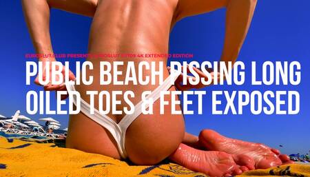 Public Beach Pissing Long Oiled Toes And Feet Exposed - 4K Extended Edition (ES709)
