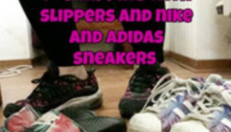toe tapping with slippers and sneakers on parquet