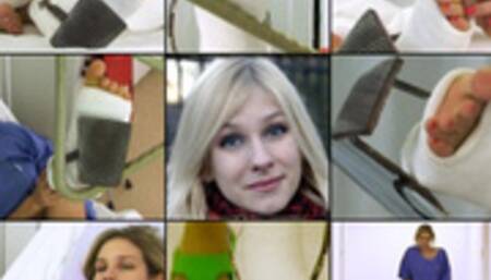 Beatrice Term SLWC with Heel Bar Checking out Her Casted Toes in Hospital with Crutching