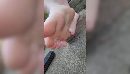 Showing off My Painted Toes and Dirty Soles Outside