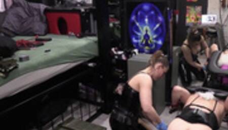 Strapon pegging tina and Ass stretching bondaged in a small chair