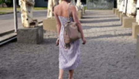 Beautiful blonde Anastasia walks barefoot in the hot summer city (Part 2 of 3) #20230225