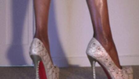 Ebony sexy tease and high heel dangle - wmv