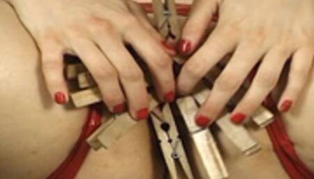Clothespin on Milf Labia and Nipples