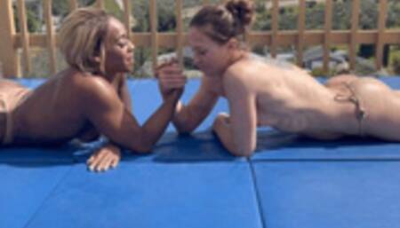 Part 1 Cheyenne Jewel vs Sugar Diamond in a Topless arm wrestling match