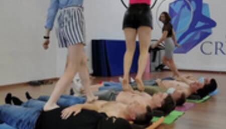 Occasional multitrampling training (Full): men under 8 girls & barefoot terror & stomping to abdominal pain & tap-dancing and jumping on human mats