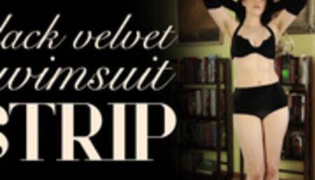 Seductive Strip in Black Velvet Swimsuit & Gloves