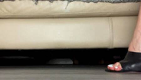 Leather mules feet closeup