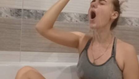 a mermaid washes her face