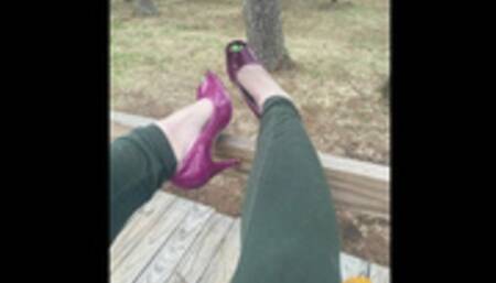 Sexy BBW ASMR Foot Fetish-Green Toe Nails & Purple Peep Toe High Heels with Samantha38g-MP4