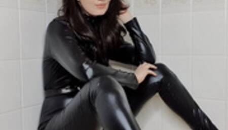 Catsuit sexy talk wetting peeing