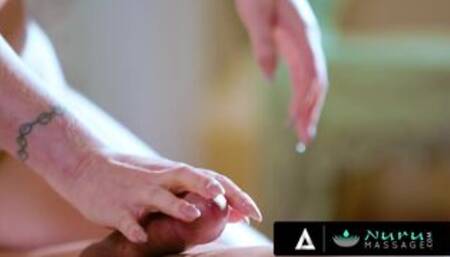 NURU MASSAGE - Big Titties MILF Lauren Phillips Gets Her Wet Pussy Fucked After Body Sliding A Cock