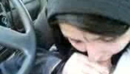 Arab slut sucking my cock in the car