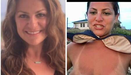 Dr Julie Hall flashes big sunburnt titties Texas beach
